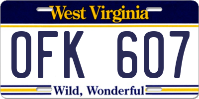 WV license plate OFK607