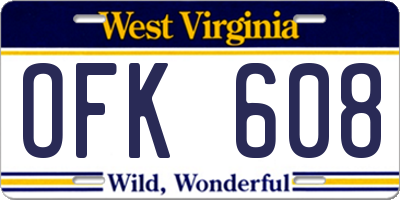 WV license plate OFK608