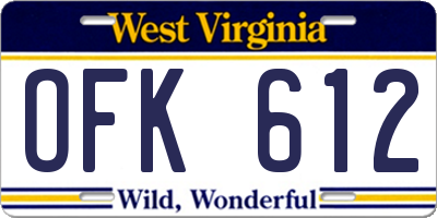 WV license plate OFK612