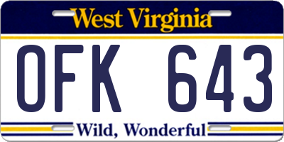 WV license plate OFK643
