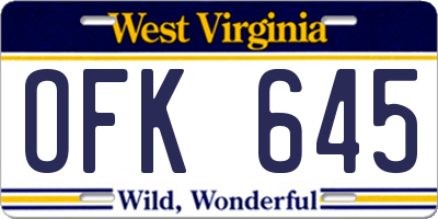 WV license plate OFK645