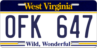 WV license plate OFK647