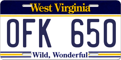 WV license plate OFK650