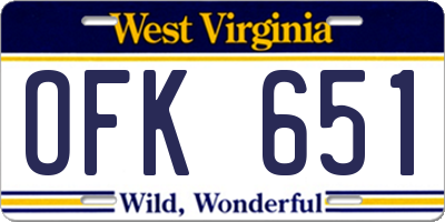 WV license plate OFK651