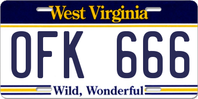 WV license plate OFK666