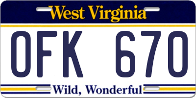 WV license plate OFK670