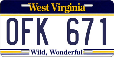 WV license plate OFK671