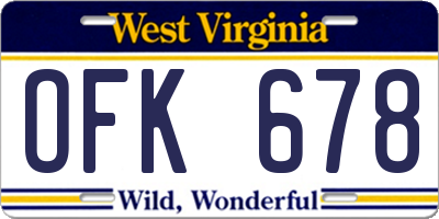 WV license plate OFK678