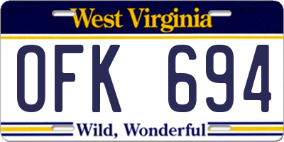 WV license plate OFK694