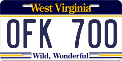 WV license plate OFK700