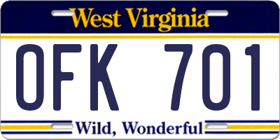 WV license plate OFK701