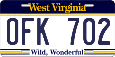 WV license plate OFK702