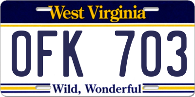 WV license plate OFK703