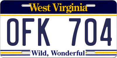 WV license plate OFK704