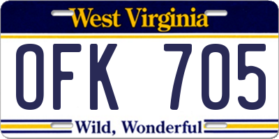 WV license plate OFK705