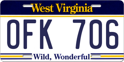 WV license plate OFK706
