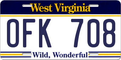 WV license plate OFK708