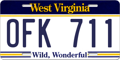 WV license plate OFK711