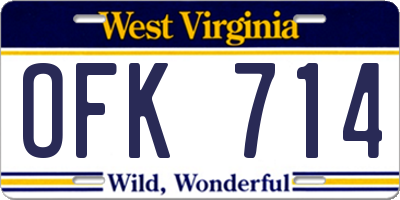 WV license plate OFK714
