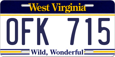 WV license plate OFK715