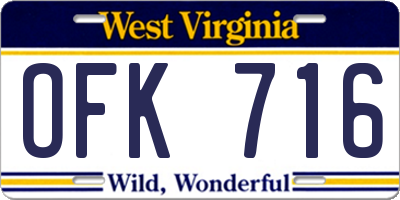 WV license plate OFK716