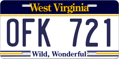 WV license plate OFK721