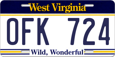 WV license plate OFK724