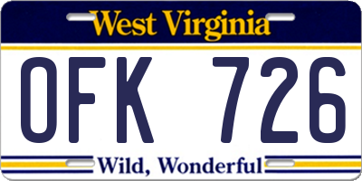 WV license plate OFK726