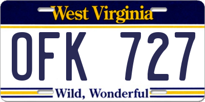 WV license plate OFK727