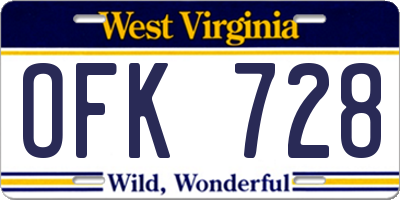 WV license plate OFK728