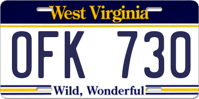 WV license plate OFK730