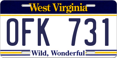 WV license plate OFK731