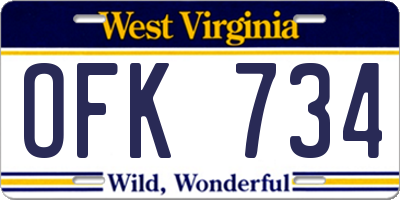 WV license plate OFK734