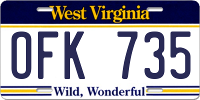 WV license plate OFK735