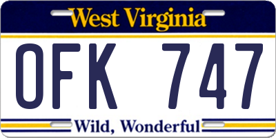 WV license plate OFK747