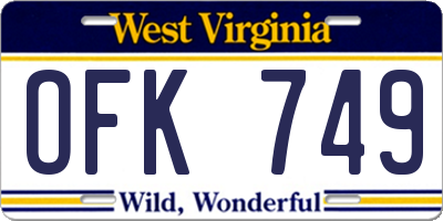 WV license plate OFK749