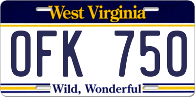 WV license plate OFK750