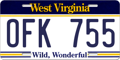 WV license plate OFK755