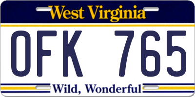 WV license plate OFK765