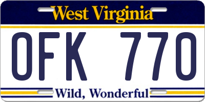 WV license plate OFK770