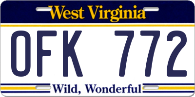 WV license plate OFK772