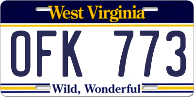 WV license plate OFK773