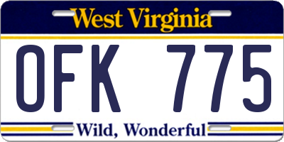 WV license plate OFK775