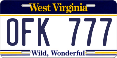 WV license plate OFK777