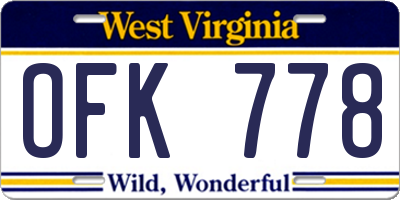 WV license plate OFK778