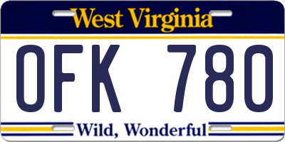 WV license plate OFK780