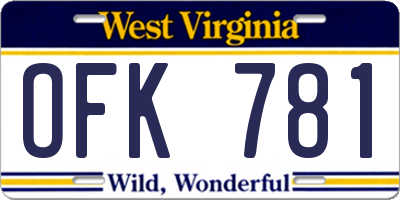 WV license plate OFK781