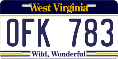 WV license plate OFK783