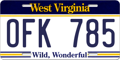 WV license plate OFK785