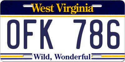 WV license plate OFK786